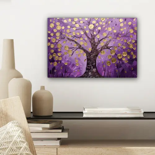 Levensboom - Boom - Paars - Goud - Modern canvas 2cm klein -sfeer6