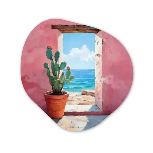 Zee - Roze - Cactus Wandcirkel Organisch Forex 3mm klein -3d