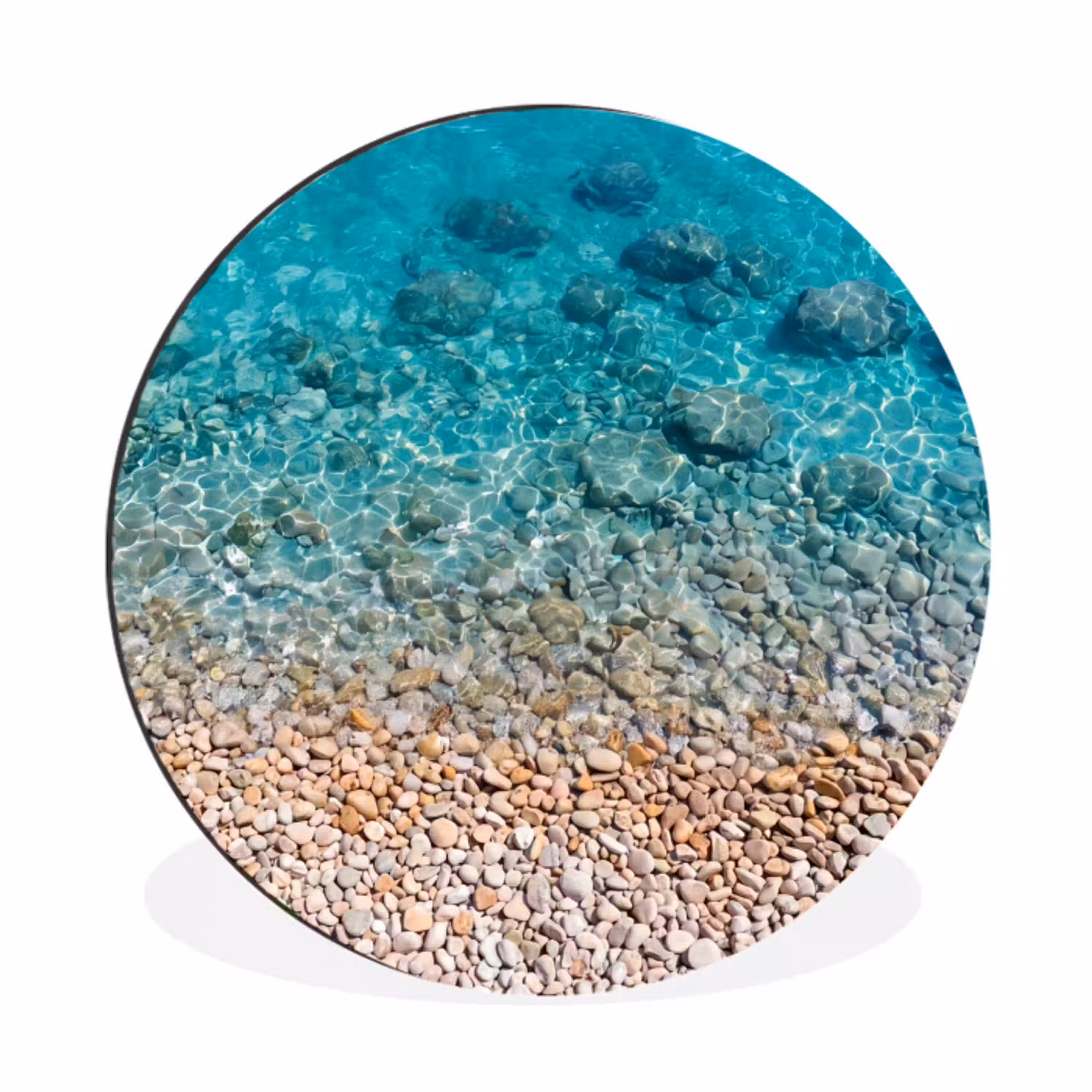 Water - Kiezels - Natuur - Levendig - Turkoois Wandcirkel aluminium klein -3d