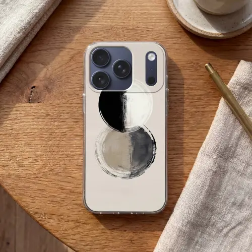 Cirkels - Strepen - Minimalistisch - Zwart Telefoonhoesje iPhone 17 Pro klein -sfeer1