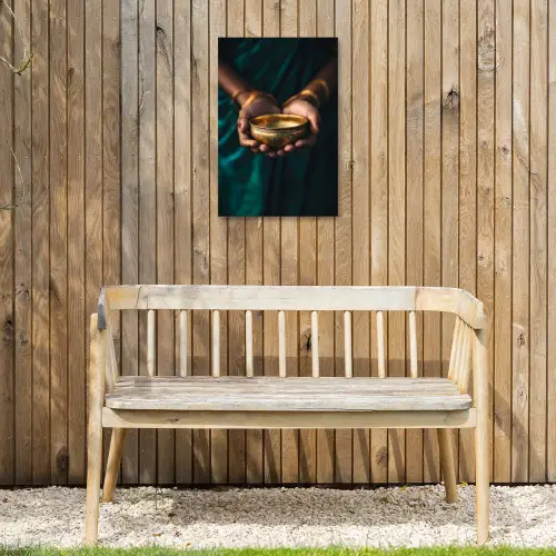 Goud - Kom - Blauw Tuinposter op houten frame 2 cm dik klein -sfeer4