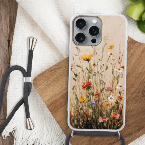 Wilde bloemen - Penseelstreken - Rustgevend Hoesje iPhone 16 Pro Max met koord klein -sfeer4