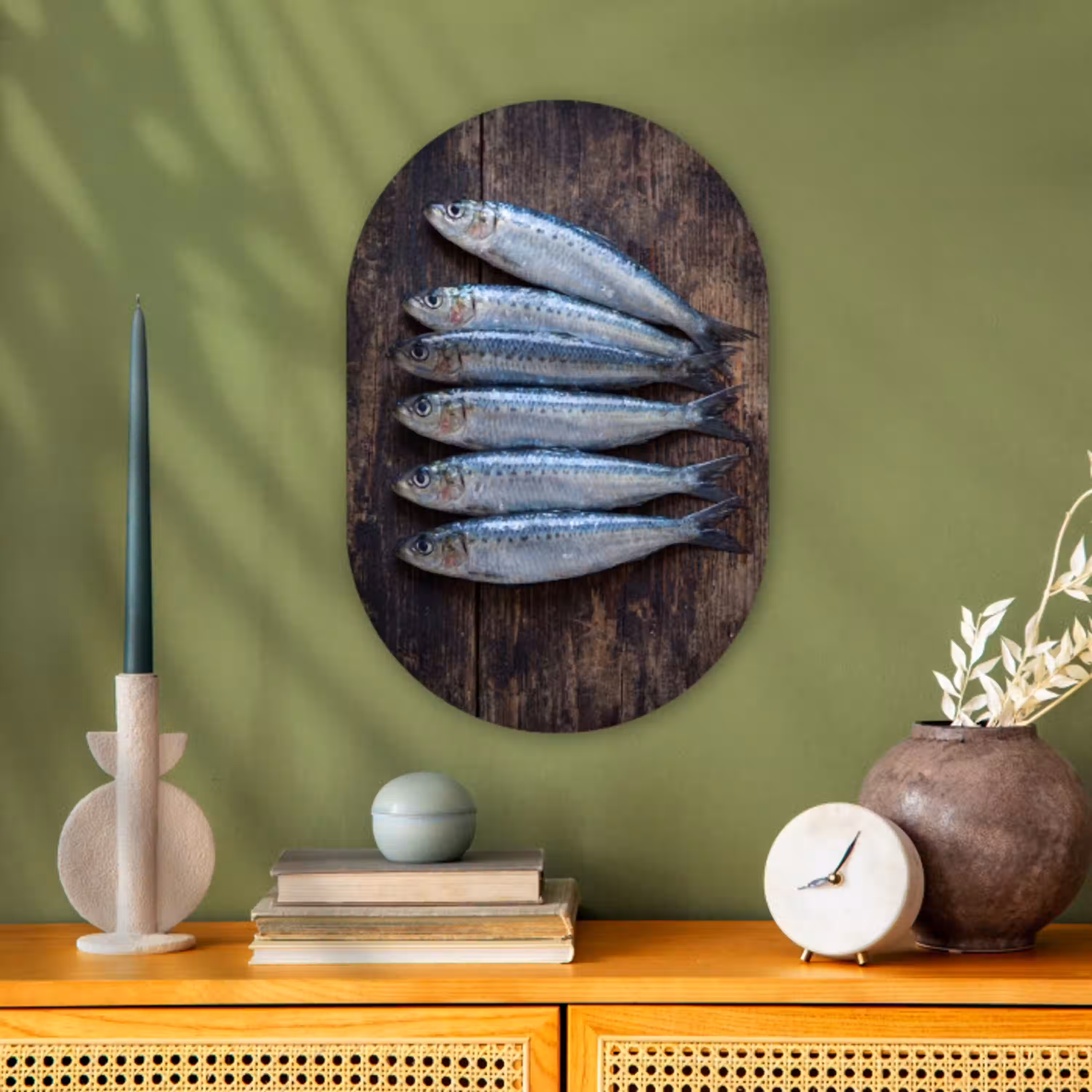 Vis - Hout - Eten Wandcirkel Ovaal Forex klein -sfeer2