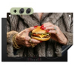 Vrouw - Hamburger - Bontjas Inductie beschemer met haakjes klein -3d