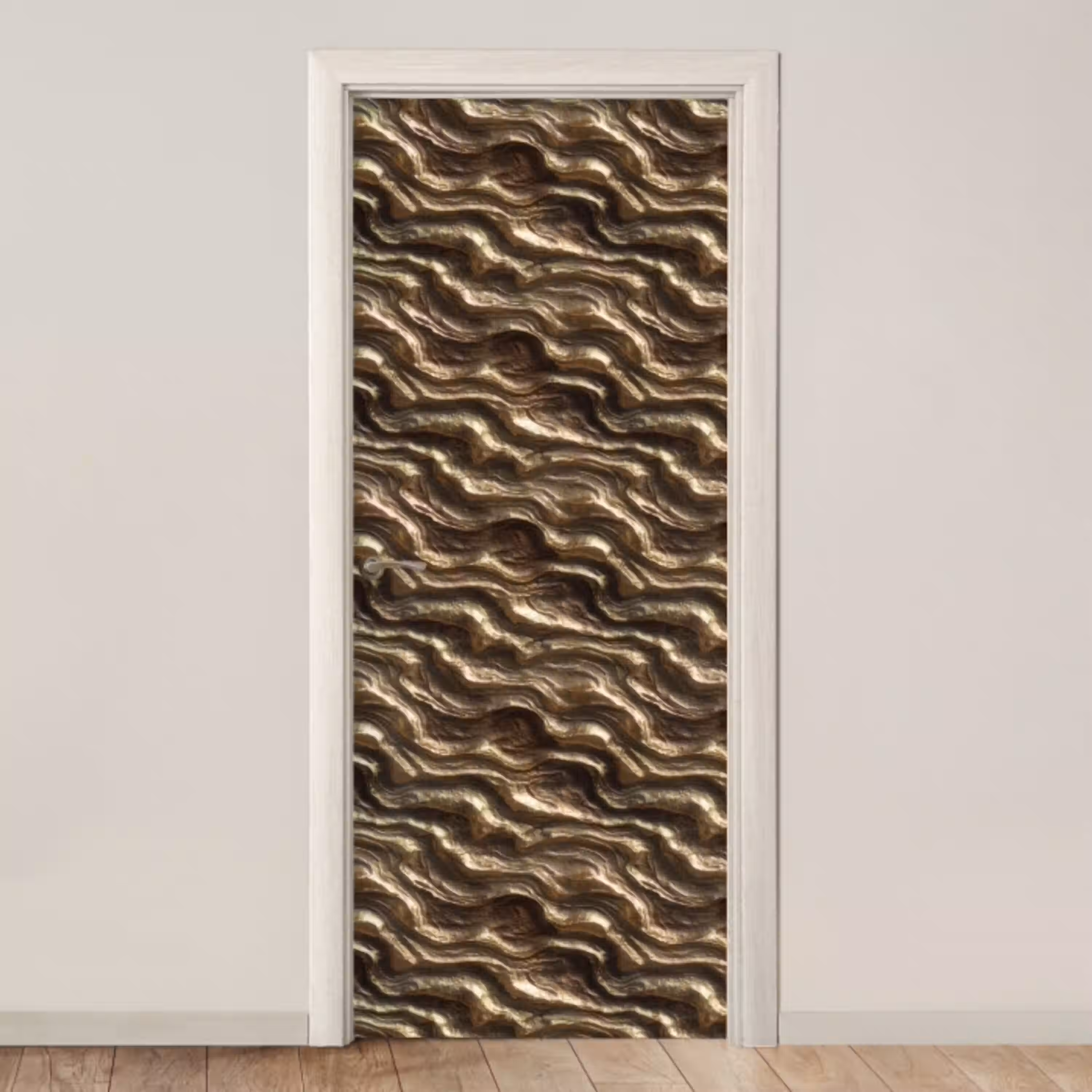 Reliëf - Golven - Abstract - Bronsgoud deurposter klein 289 -3d_beige