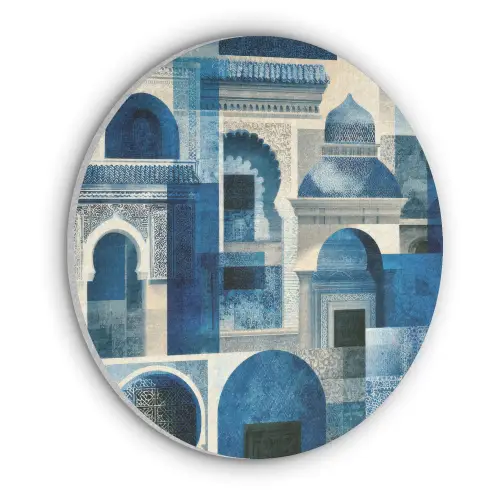 Abstract - Islamitisch - Blauw - Wit Akoestische PET Vilt - Rond klein -3d