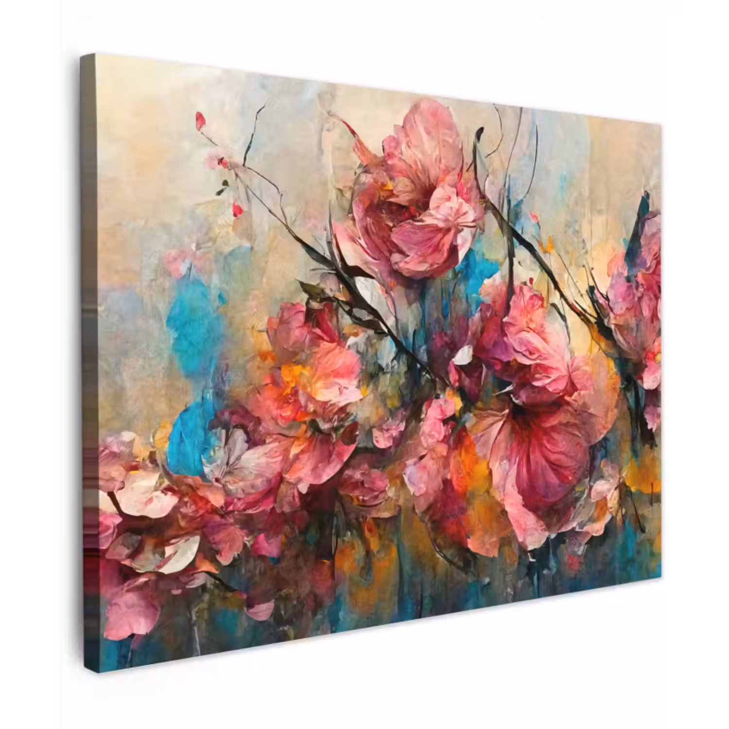 Canvas schilderij - Kunst - Bloemen - Roze - Rozen - Natuur