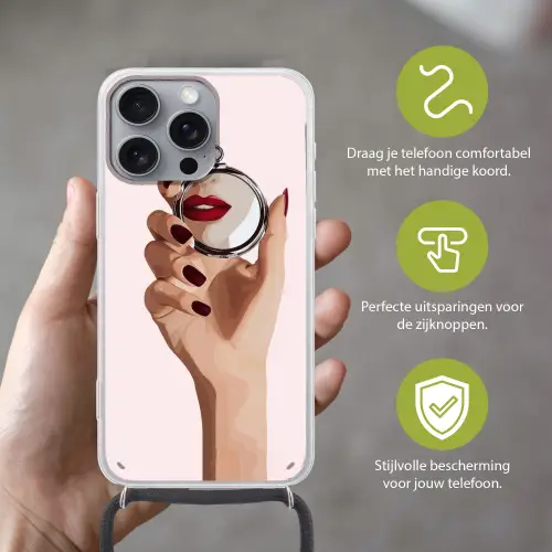 Spiegel - Rode lippen Hoesje iPhone 16 Pro Max met koord klein -sfeer2_NL