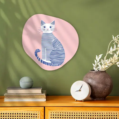 Kat - Illustratie - Minimalistisch - Roze Wandcirkel Organisch Forex 3mm klein -sfeer2