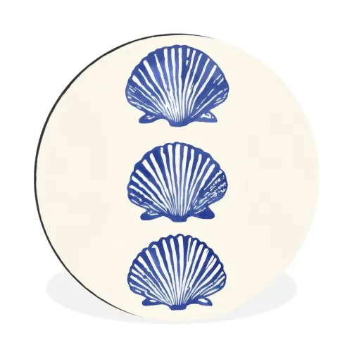 Schelpen - Blauw - Patroon Wandcirkel aluminium klein -3d