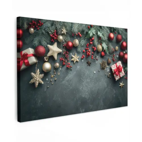 Kerstomlijsting - Hulst - Kleurrijk canvas 2cm klein -z3d