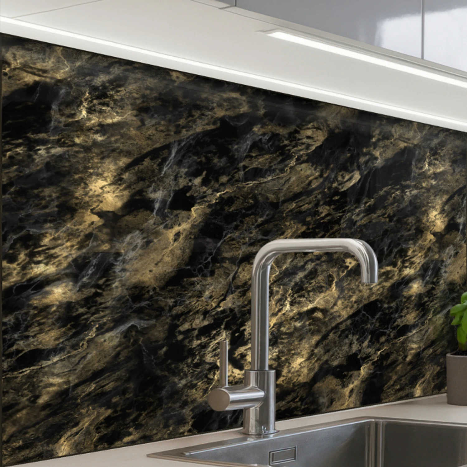 Marmer - Zwart - Goud keuken achterwand 2 middel 865 -zzzz3d_schuin