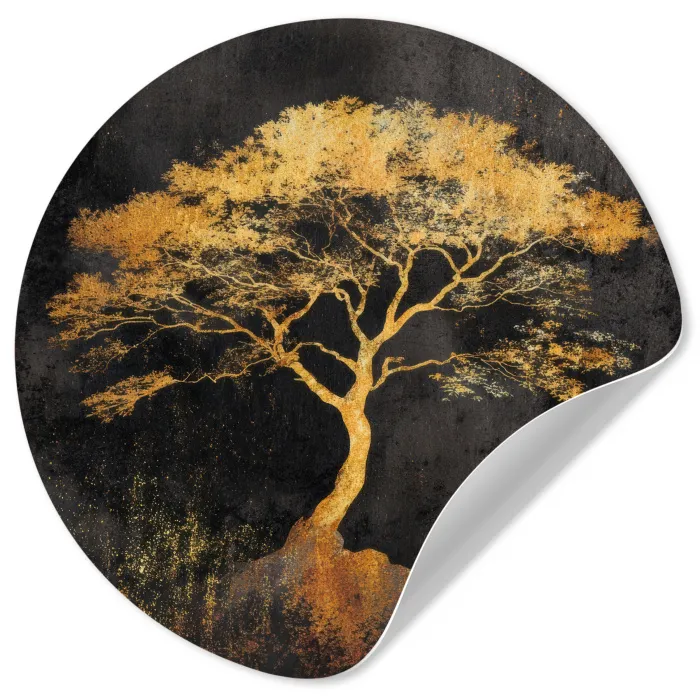 Boom - Schilderij - Goud - Abstract Wandcirkel behangsticker klein -3d