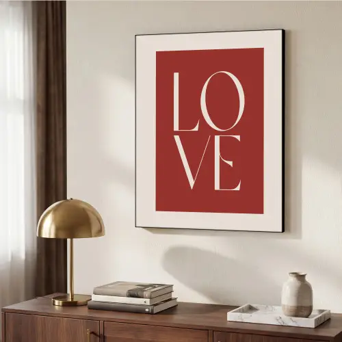 Love - Rood - Minimalistisch Textielframe - compleet frame klein -sfeer3