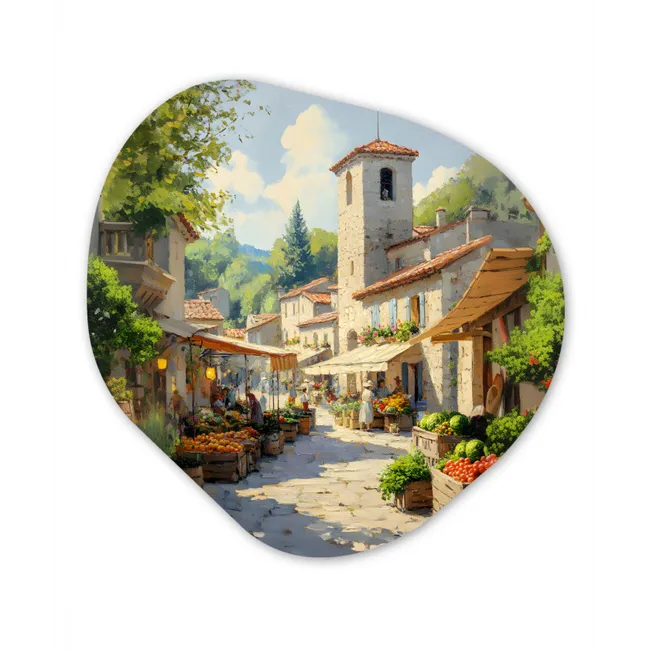 Dorp - Zon - Kraampjes - Huizen Wandcirkel Organisch Forex 3mm klein -3d