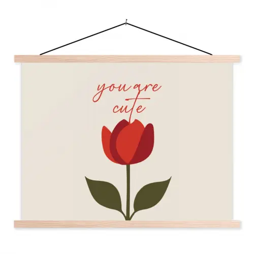 Roos - Rood - Bloem - Valentijn textielposter latten blank klein -3d