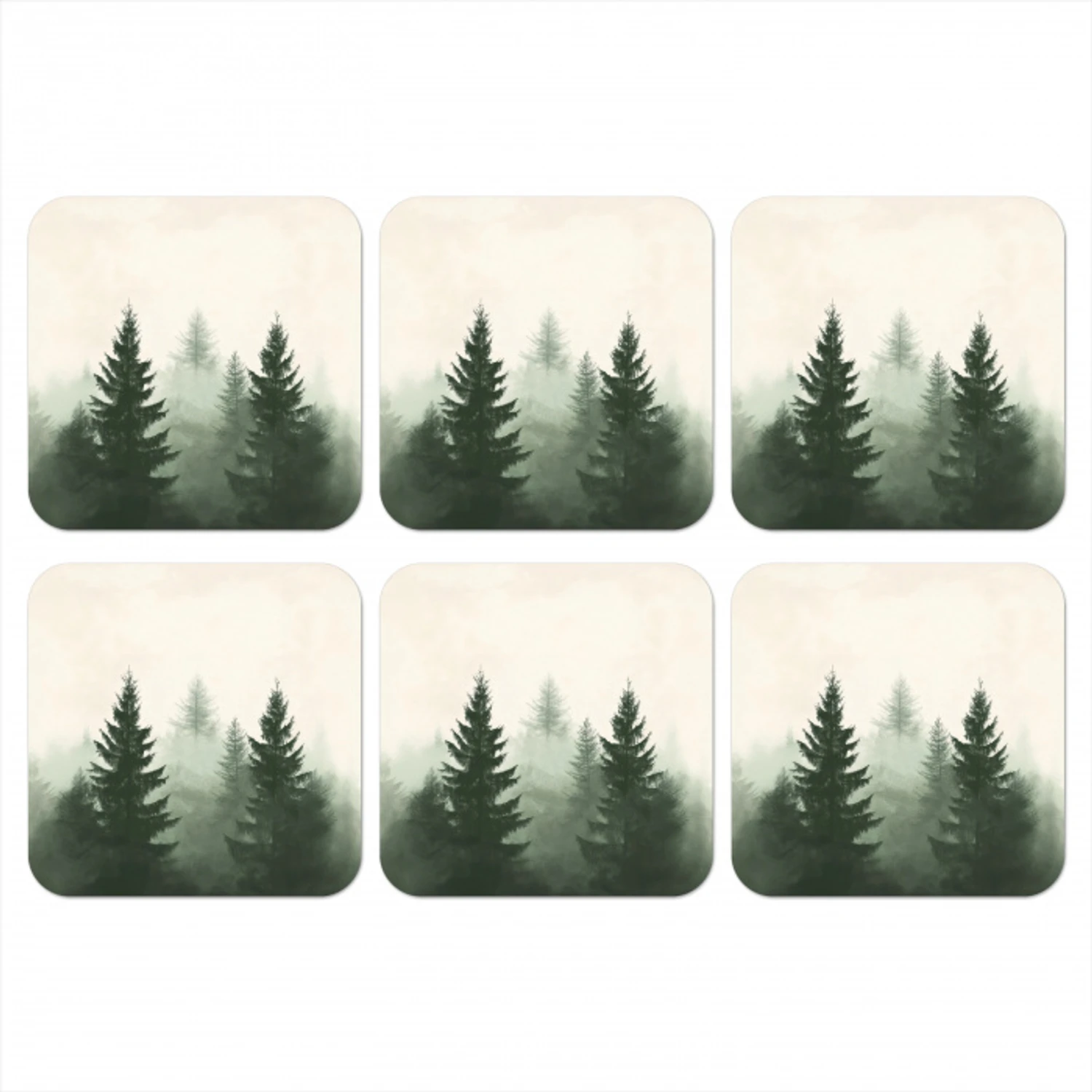 Sparren - Bomen - Groen - Beige onderzetter kurk middel -3d