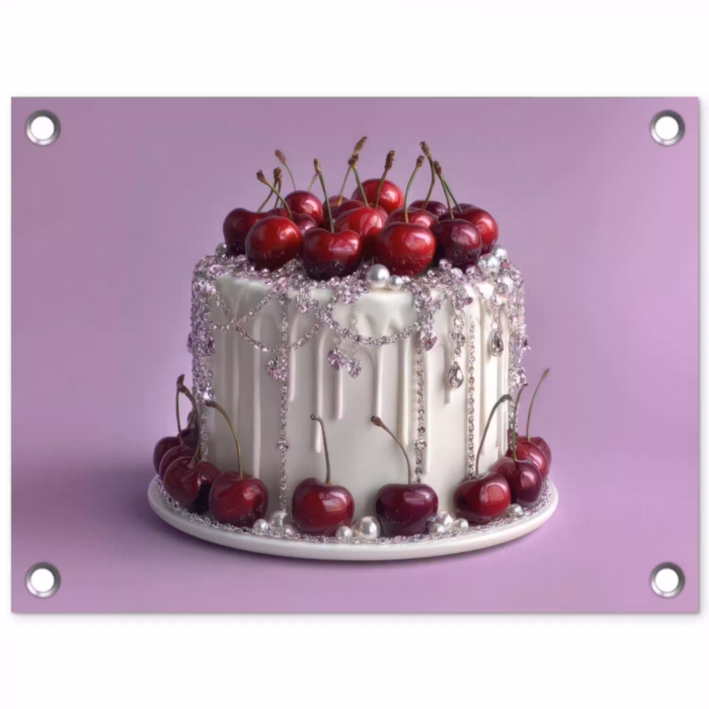 Taart - Kersen - Juwelen - Rood tuinposter los doek klein -3d