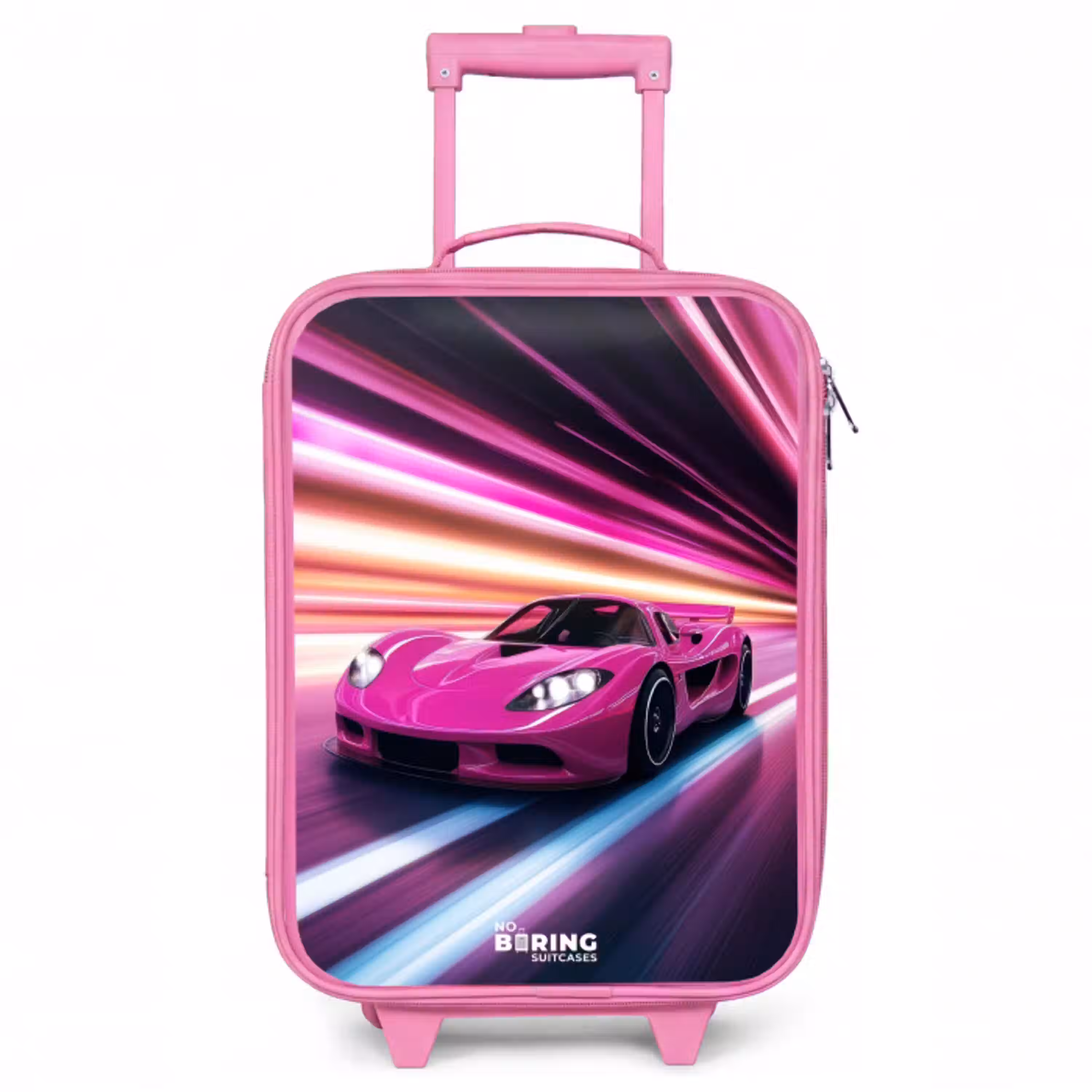 Roze raceauto flitst door neonlicht Kinderkoffer - Roze klein -3d