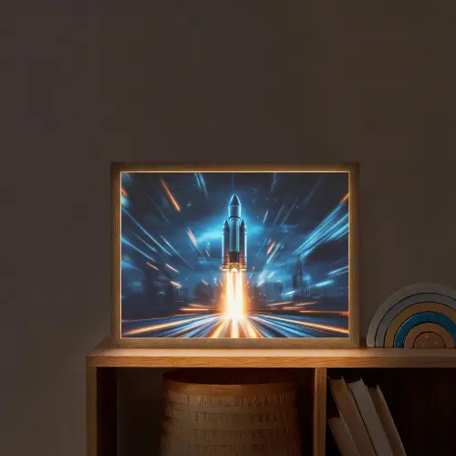 Raket - Ruimte - Blauw - Licht Light Box met batterij (Wandlamp kind) middel -sfeer1_kind