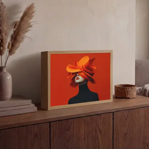 Oranje - Hoed - Vrouw Light Box met batterij (Wandlamp) middel -sfeer2
