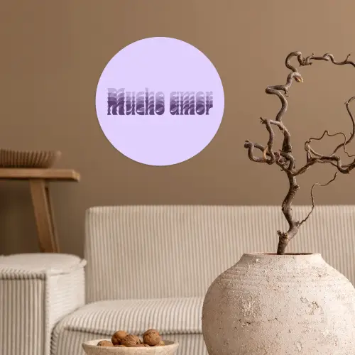 Mucho amor - Paars - Gelaagde letters Wandcirkel behangsticker klein -sfeer1
