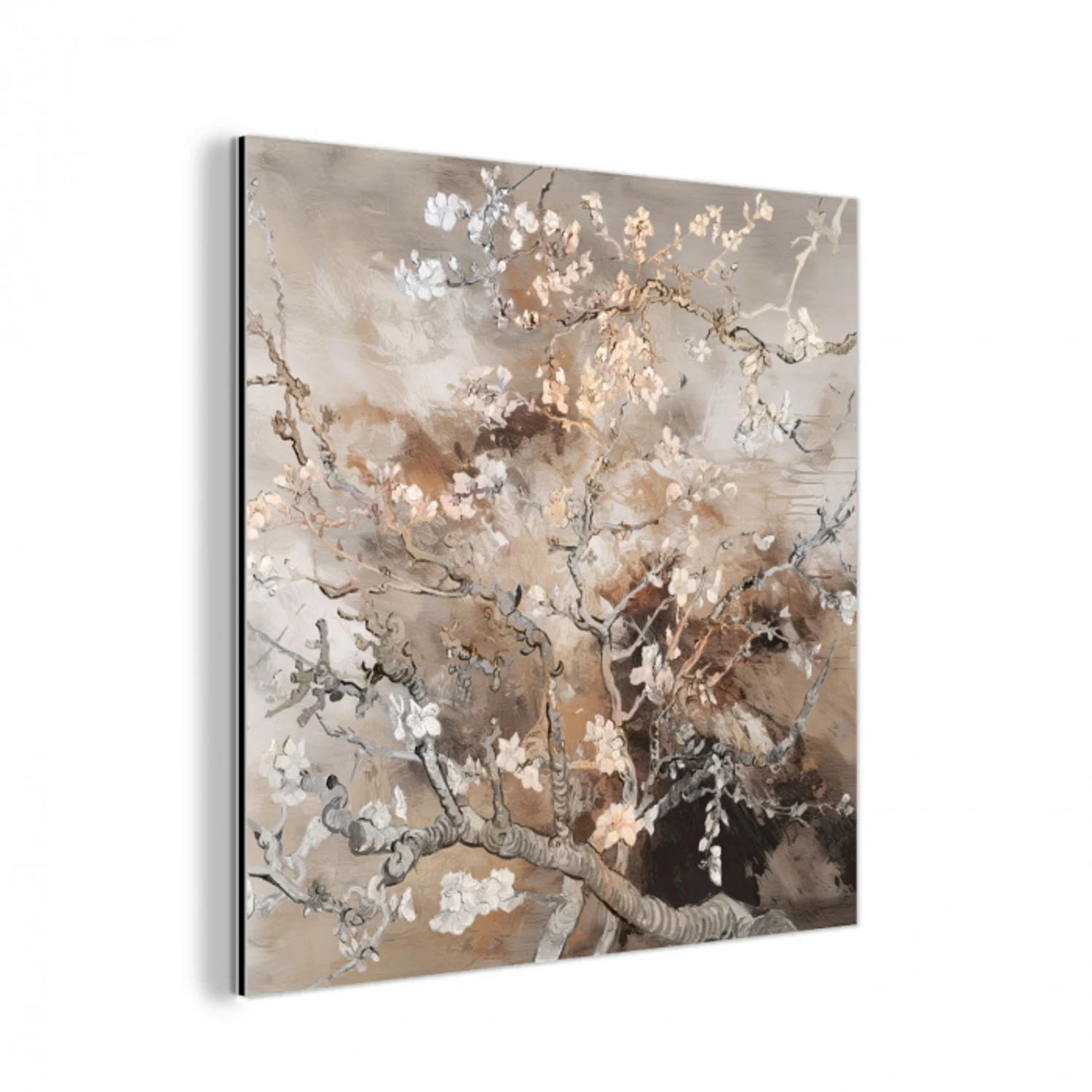 Amandelbloesem - Kunst - Van Gogh - Beige - Abstract aluminium wit klein -3d