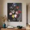 Bloemen in een vaas met schelpen en insecten - Balthasar van der Ast Textielframe zwart klein -sfeer1