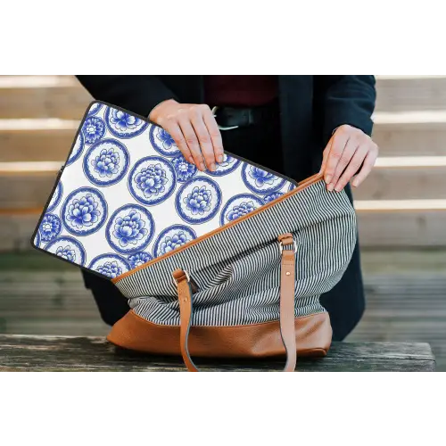 Cirkels - Bloemen - Blauw laptophoes neopreen klein 279 -tas