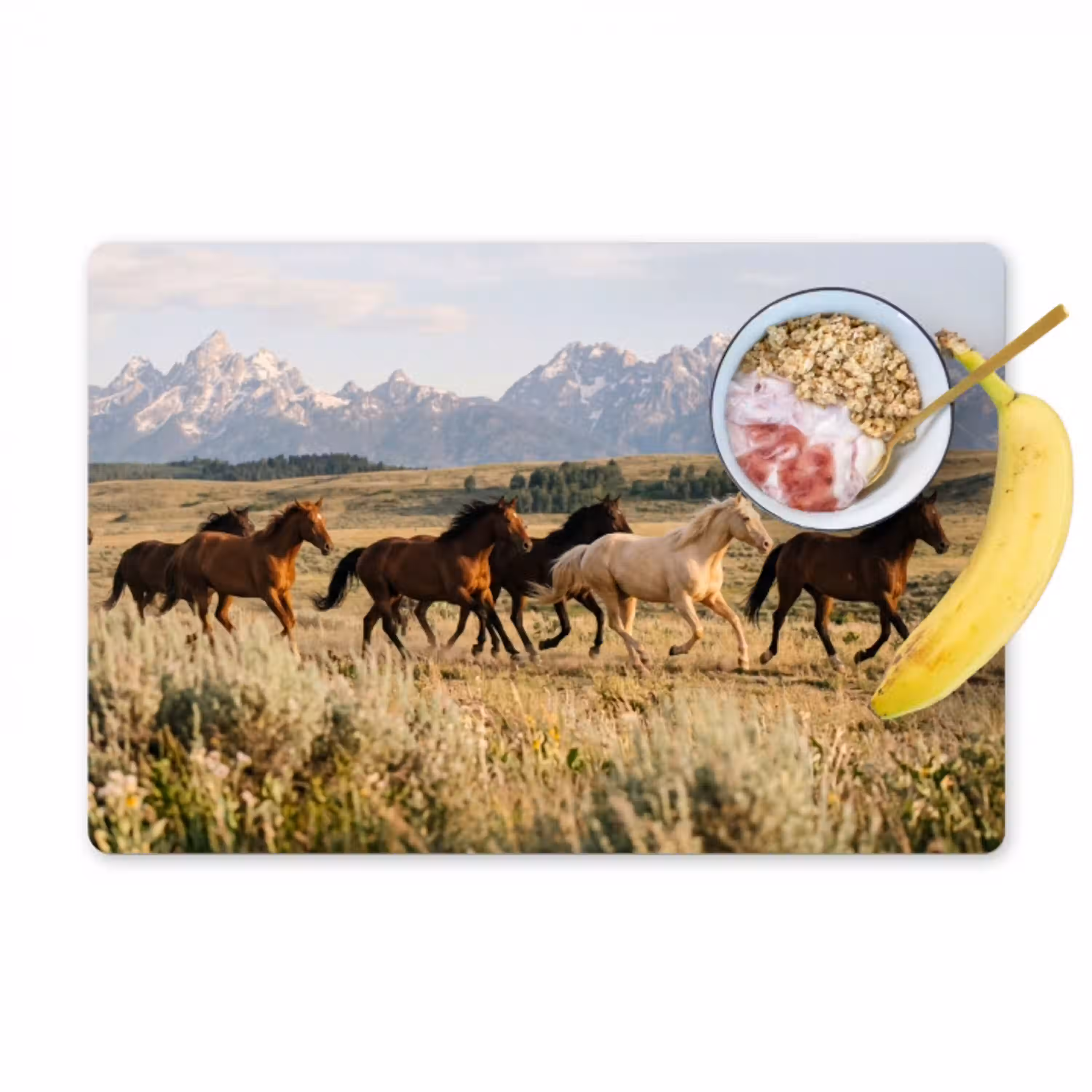 Paarden - Kudde - Bergen - Vrijheid - Wild Placemat vinyl groot -zzzproduct_Kitchenyeah-website