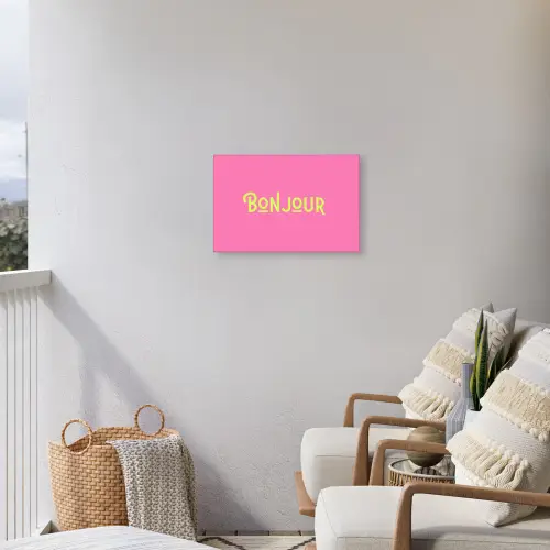 Roze - Groene Bonjour - art-deco Tuinposter op houten frame 2 cm dik klein -sfeer1