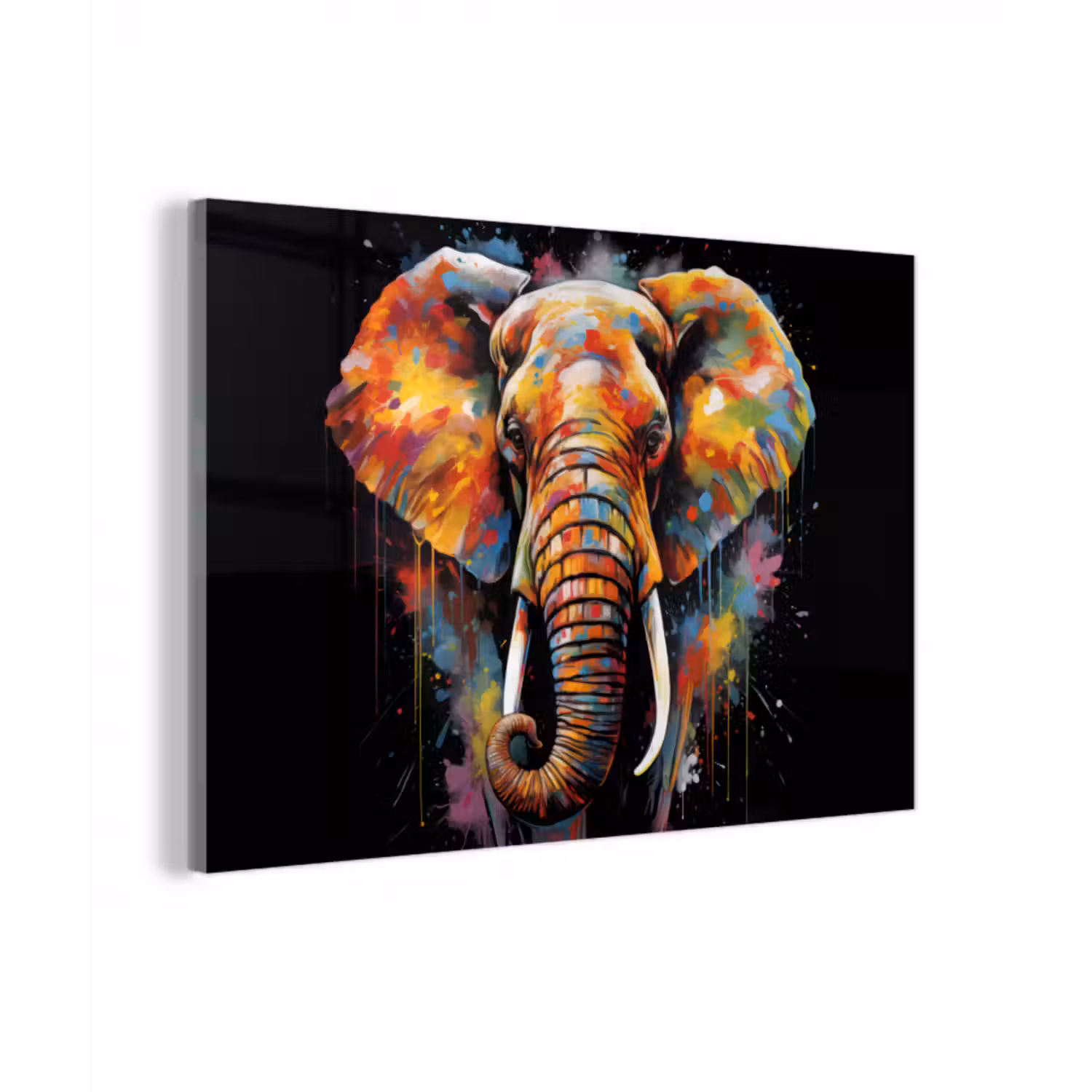 Glasbild - Elefant - Graffiti - Schwarz - Tiere - Farben