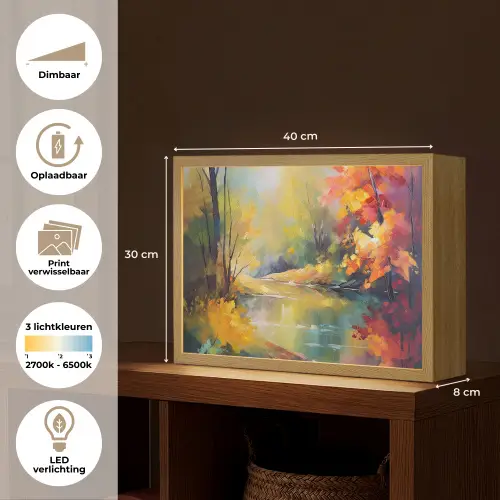 Landschap - Olieverf - Rivier - Kleurrijk Light Box met batterij (Wandlamp) middel -USP_websiteoverzichtNL