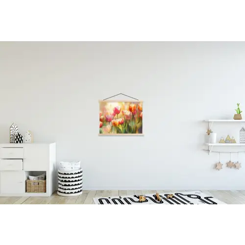 Tulpen - Sprookjesachtig - Kleurrijk textielposter latten blank klein -kinderkamer