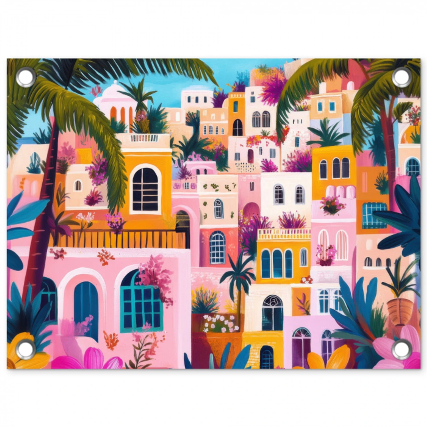 Kleurrijk - Roze - Oranje - Geel - Bloemen tuinposter los doek klein -3d