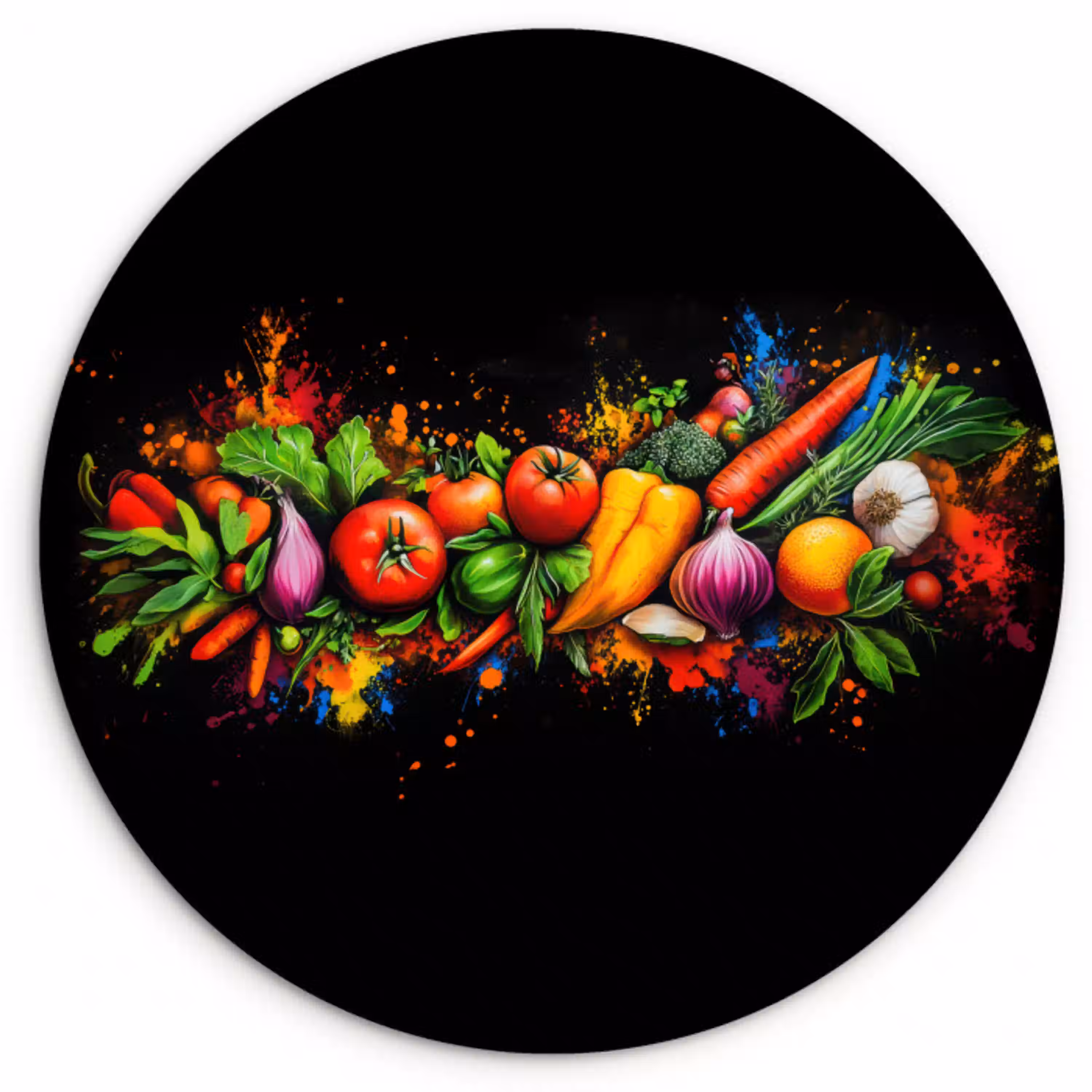 Groente - Eten - Kruiden - Graffiti - Koken Wandcirkel kunststof plaat 5mm dik klein -3d