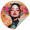 Portret - Vrouw - Abstract - Bloemen Wandcirkel behangsticker klein -3d