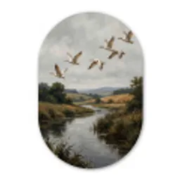 Eenden - Rivier - Landschap - Vlucht - Nostalgisch Wandcirkel Ovaal Aluminium middel -3d