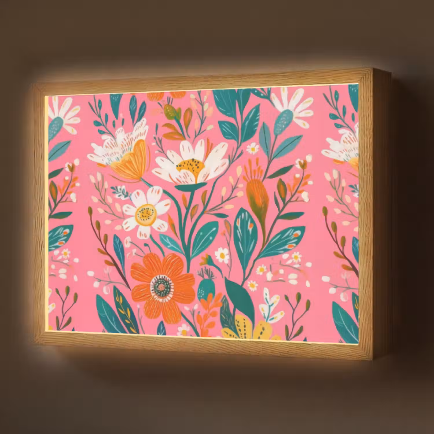 Lightbox - Wandlamp - Roze - Bloemen - Wit - Oranje