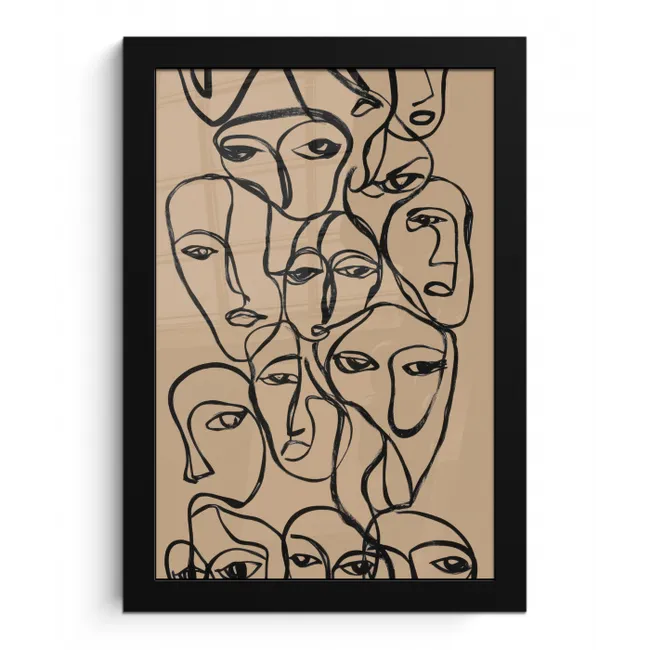Gezichtenzee - Lijntekening - Abstract fotolijst zwart zonder passe partout klein -3d