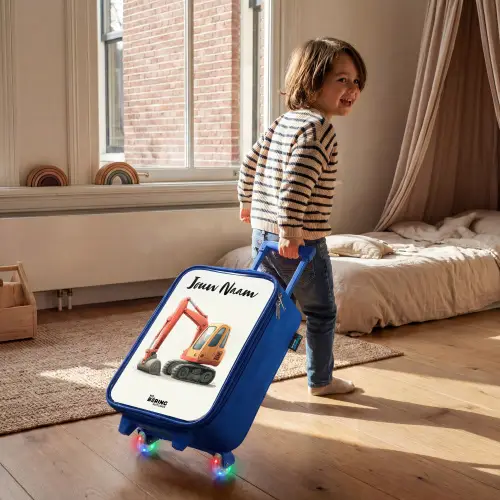 Graafmachine - Getekend - Oranje Kinderkoffer - Blauw klein -sfeer1