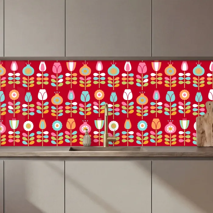 Patronen - Bloemen - Retro - Rood keuken achterwand 2 middel 871 zz_3dshopping