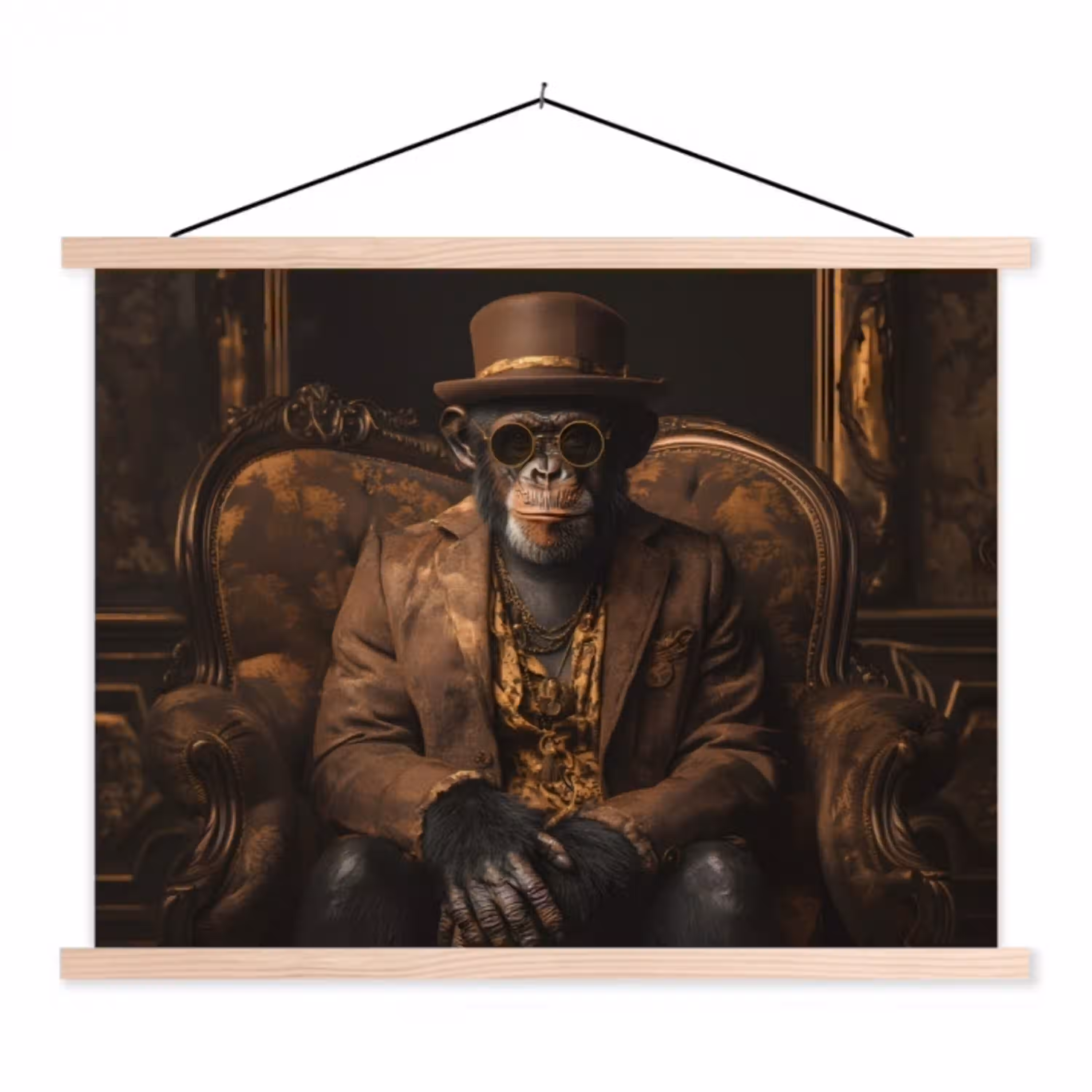 Chimpansee - Stoel - Pak - Bruin textielposter latten blank klein -3d
