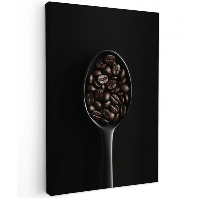Koffiebonen - Lepel - Zwart Tuinposter op houten frame 2 cm dik middel -3d