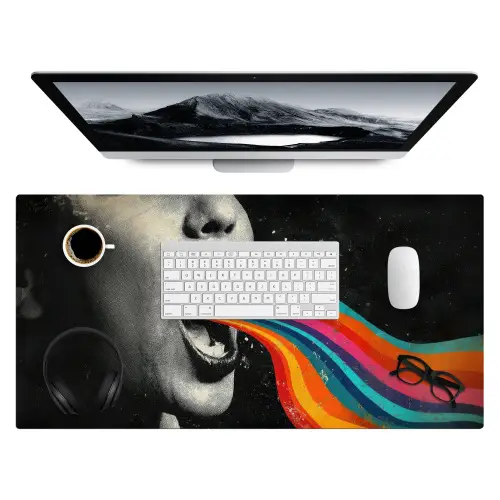 Mond - Golven - Regenboog Muismat XXL klein -3d