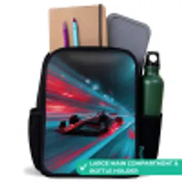 Raceauto - Baan - Neon - Verlichting Rugzak - Zwart middel -inhoud_UK