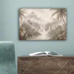 Jungle - Watervallen - Tropisch - Illustratie canvas 2cm klein -sfeer4