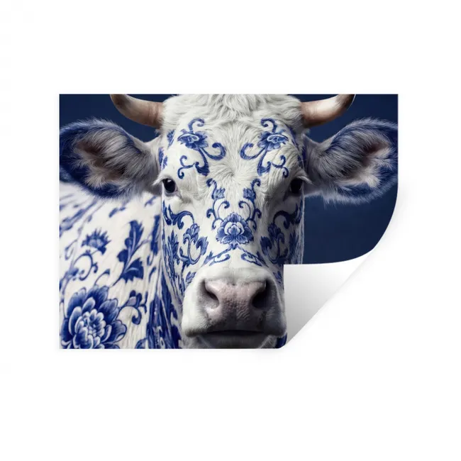 Muursticker - Koe - Delfts - Blauw - Artistiek
