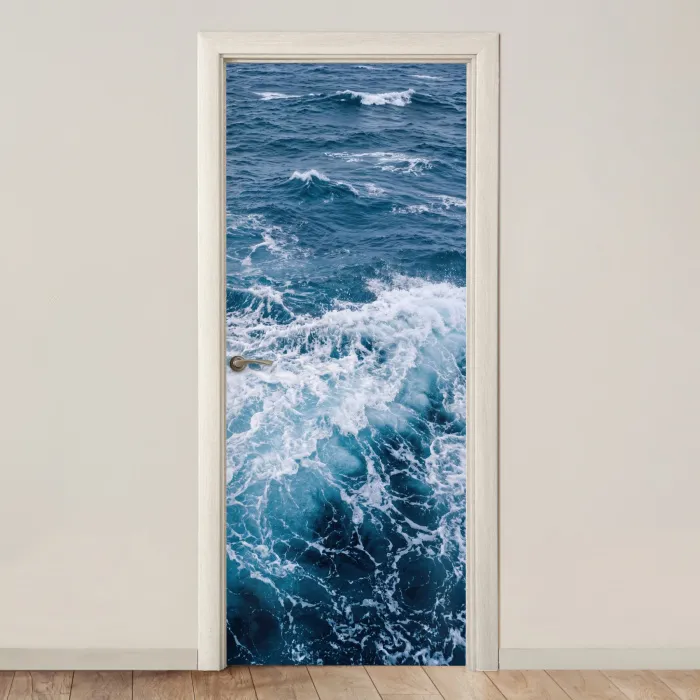 Golven - Oceaan - Blauw deurposter klein -3d_beige