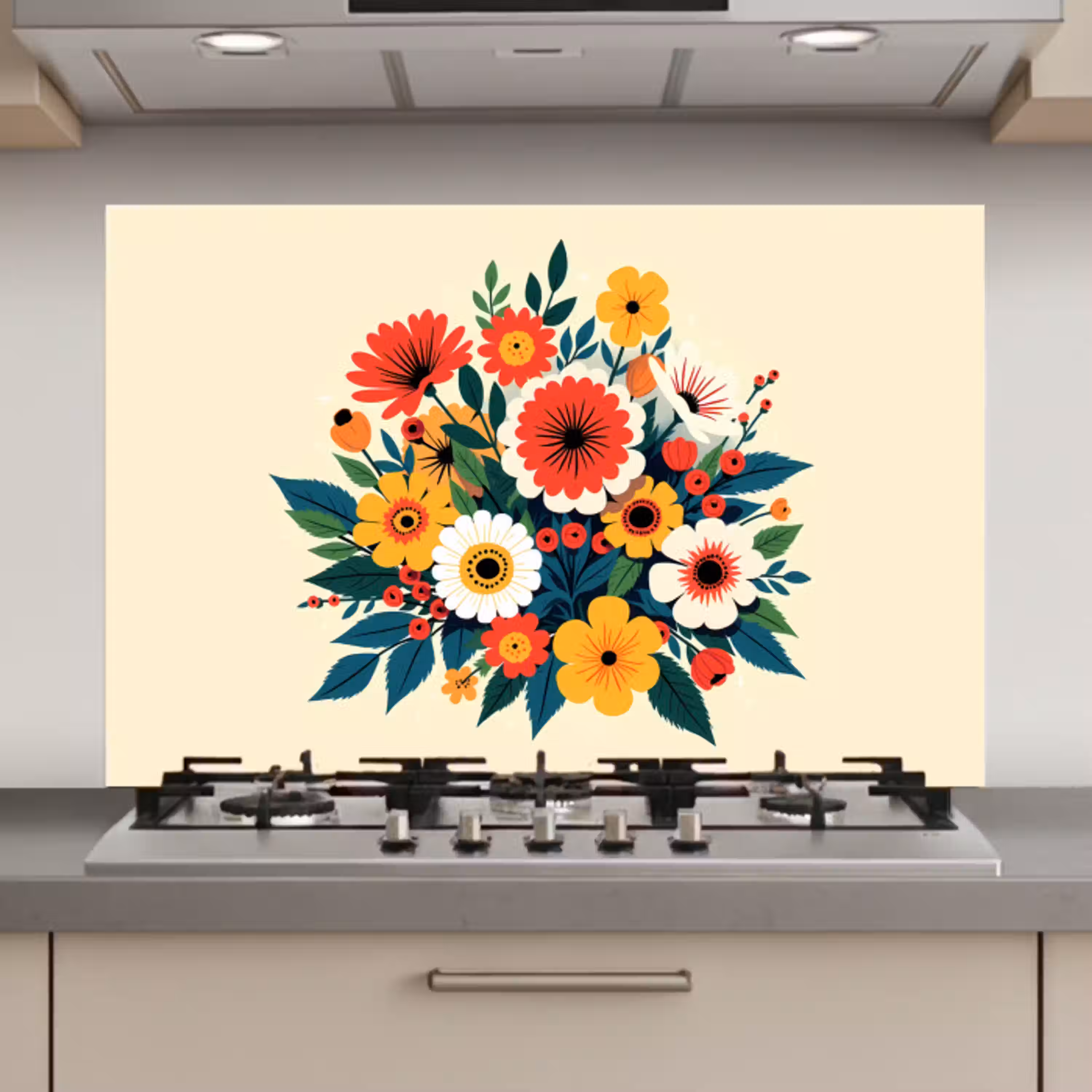 Boeket - Bladeren - Illustratie - Kleurrijk keuken achterwand spatscherm klein -3d_website